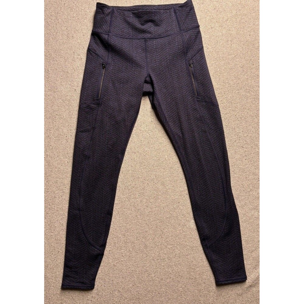 Athleta Rainer Textured Tight Navy with Black Print Pattern Women’s Size XS